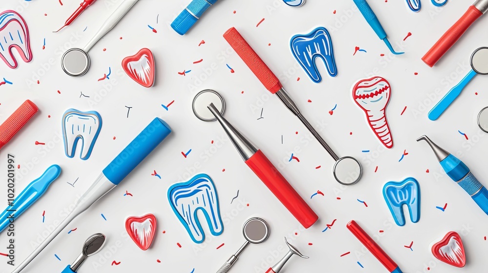 Dental Tools and Tooth Models on a White Background Dental Tools and Tooth Models on a White Background