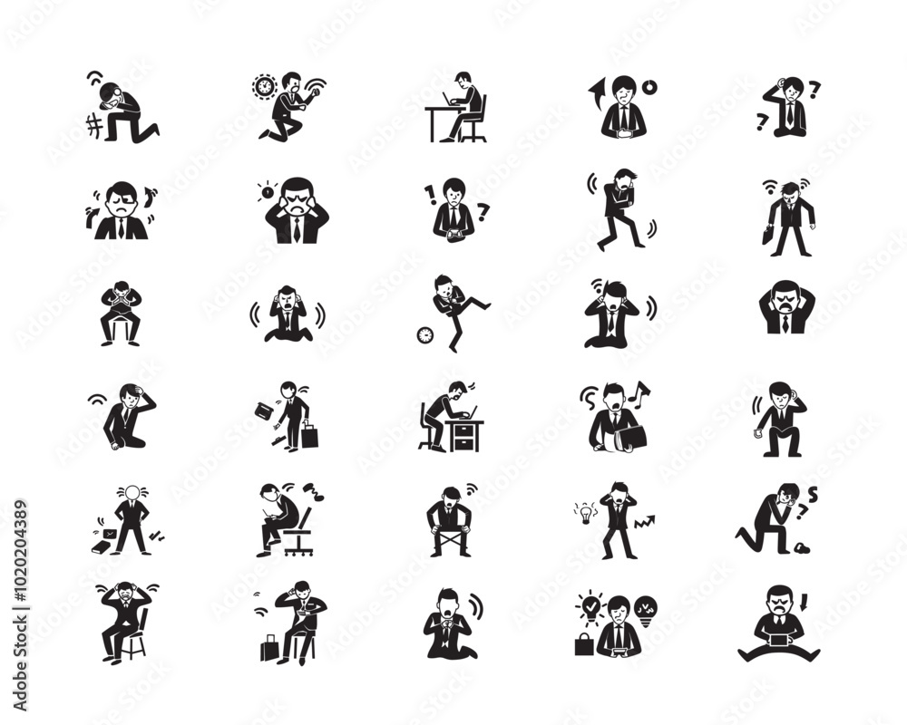 Set of Businessman stress pressure stick figure icons, Stick Figure Business vector illustration Set of Businessman stress pressure stick figure icons, Stick Figure Business vector illustration