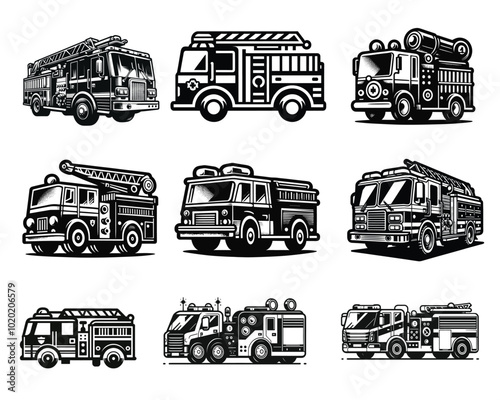 Set of Fire Truck Vector illustration - Fire Truck Clipart Design
