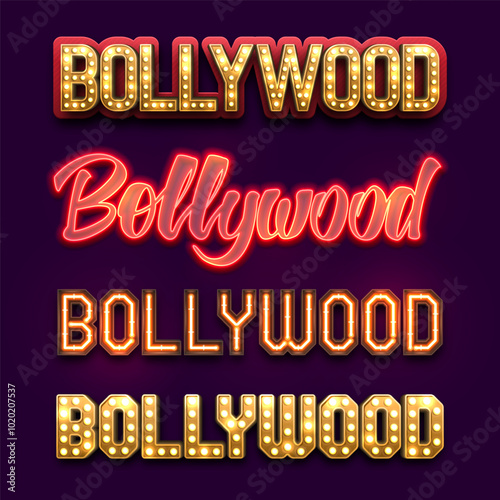Bollywood inscriptions in different styles. Vector template for your design.
