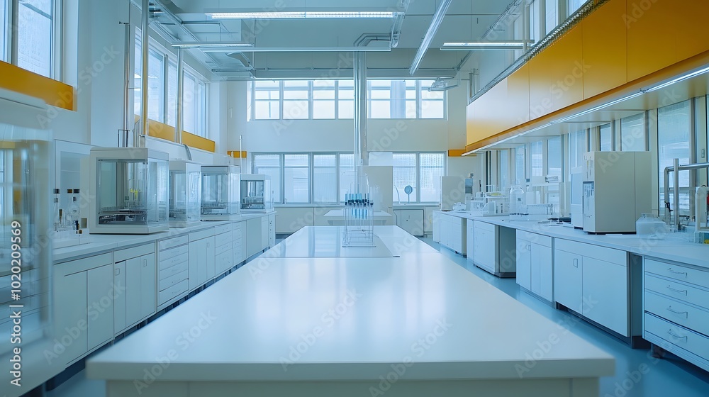 97. A bright lab setting showcasing fume hoods and innovative projects 97. A bright lab setting showcasing fume hoods and innovative projects
