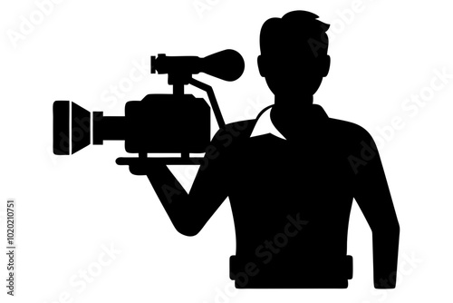 Cameraman with camera | vector silhouette illustration on white background