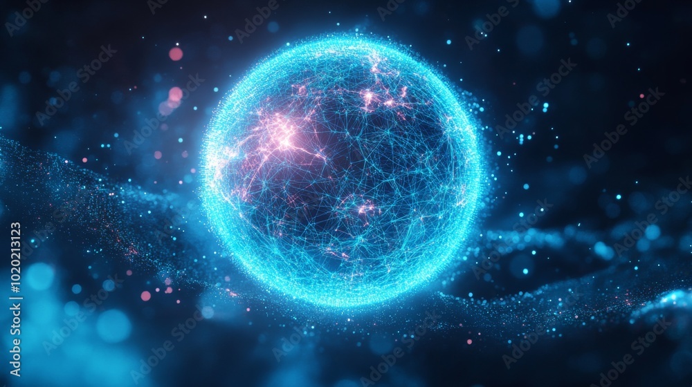 Glowing Blue Sphere with Network of Lines and Points Glowing Blue Sphere with Network of Lines and Points