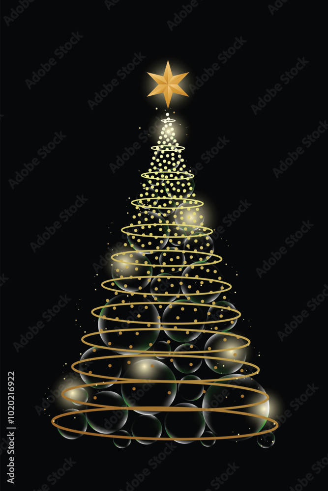 Luxury gold glittering christmas tree illustration vector.