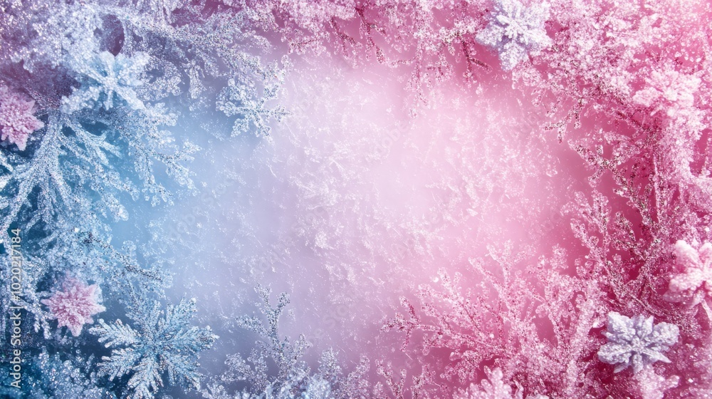 Obraz premium Abstract Festive Background with Pink and Blue Snowflake Patterns