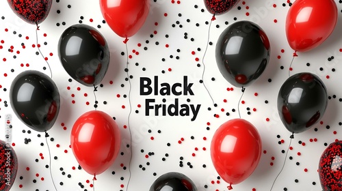 Vibrant Red and Black Balloons Celebrating Black Friday Sale Event, Ideal for Advertising and Promotions – Striking and Festive. photo