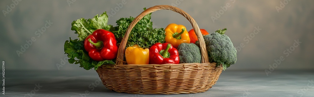 Fresh Vegetables in a Rustic Woven Basket Fresh Vegetables in a Rustic Woven Basket