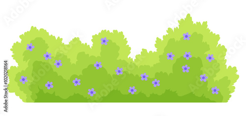 Bush with flowers icon. Cartoon forest and park shrubbery with floral elements. Landscape scene create element. Vector cartoon illustration