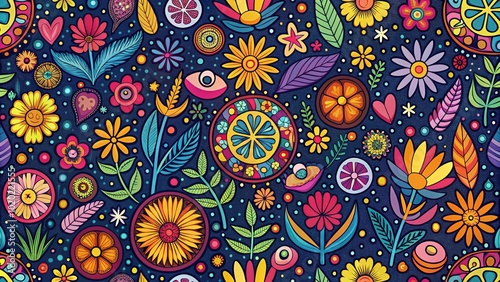 Trendy Colorful Hippie Seamless Pattern for Textile and Wallpaper Design