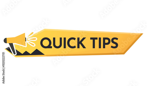 Quick tips icon or symbol with black and yellow color. Megaphone element suitable for web. Vector illustration for helpful advice, tricks, solution or suggestion concept
