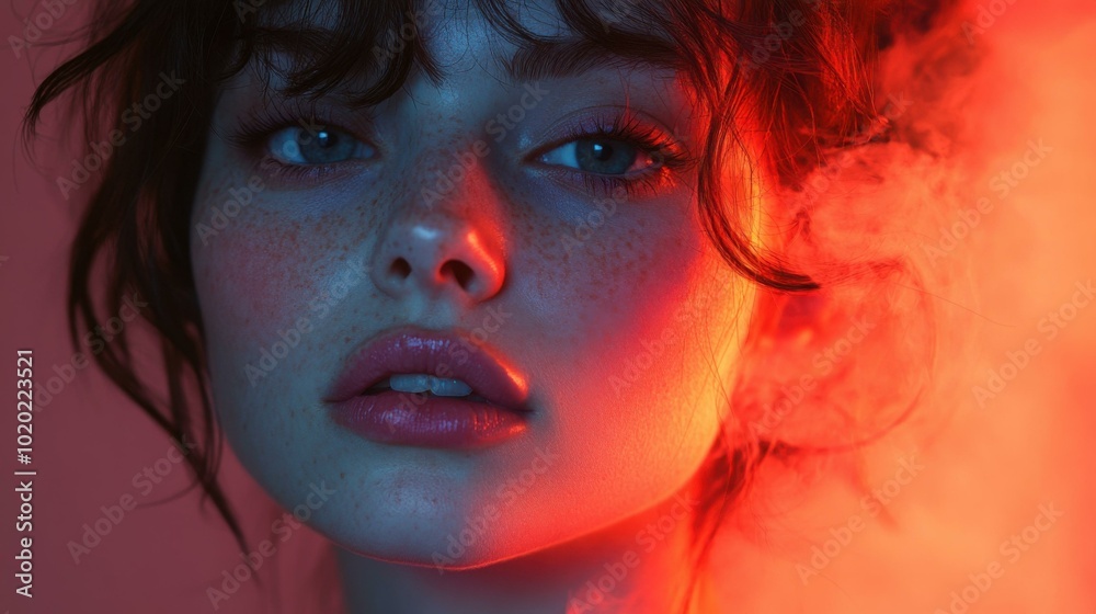 Close-up Portrait of a Woman with Red Lighting Close-up Portrait of a Woman with Red Lighting