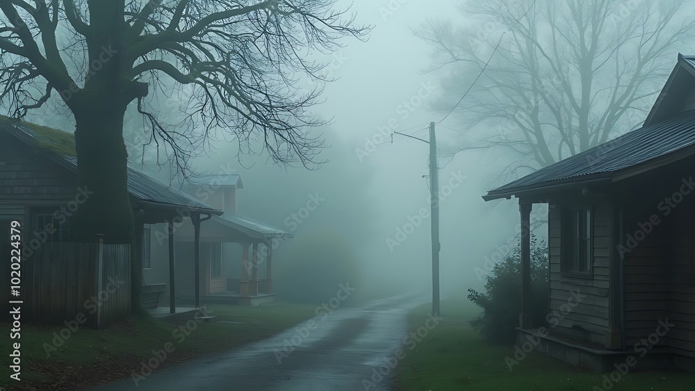 Morning fog over the village, Fog in nature, fog in village, fog in cities, Freudenberg, panoramic picture, view from the Silberberg. Generative AI