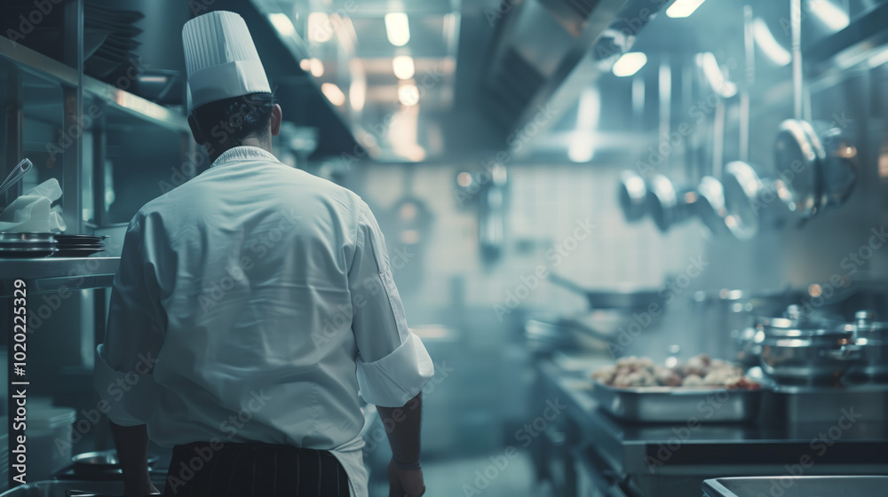 Obraz premium Professional Chef in a Contemporary Kitchen - Culinary Arts and Cooking in Action