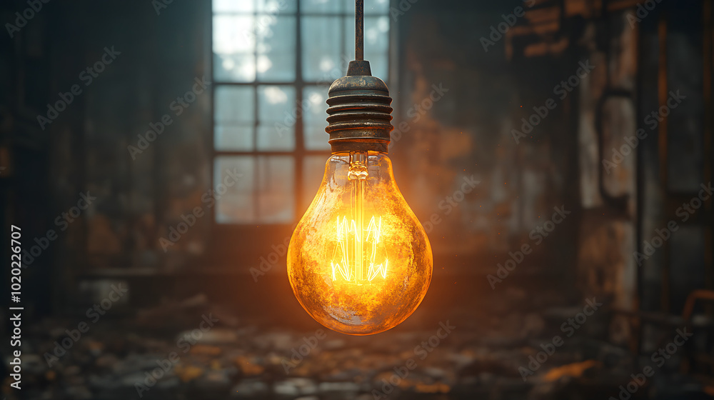 A hanging light bulb on the wall with a dark green background.
A hanging light bulb on the wall with a dark green background.