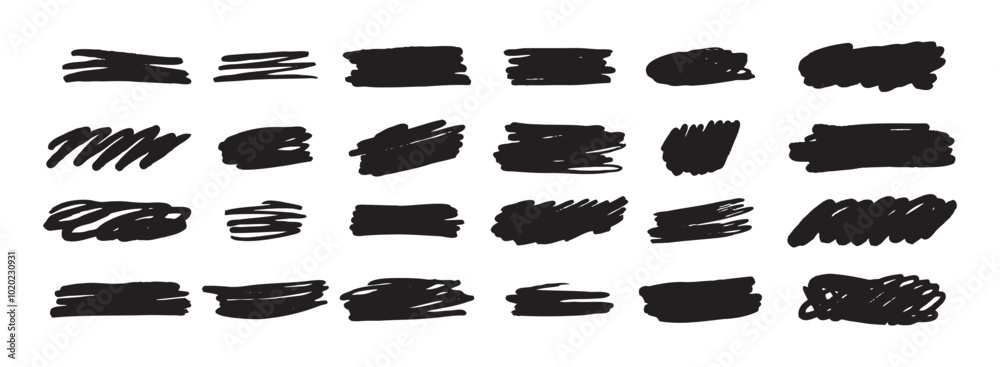 Ink brush shape strokes set, brushes, lines, black paint, grungy. hand drawn graphic element isolated Ink brush shape strokes set, brushes, lines, black paint, grungy. hand drawn graphic element isolated