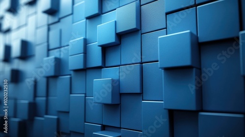 Blue Cube Wall: Abstract Geometric Background