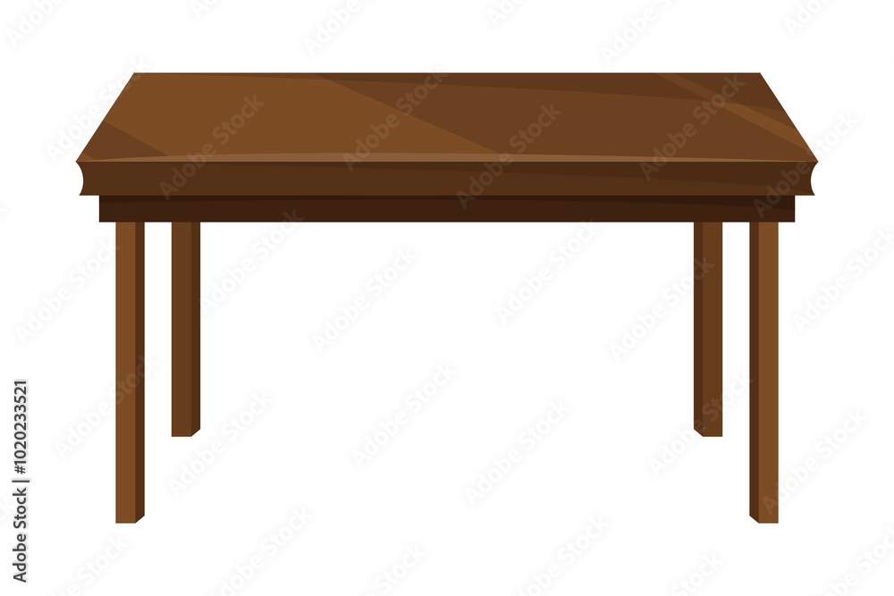 Table furniture of wood, interior wooden desk. Empty wooden table isolated illustration on white background. Vector illustration of platform or stand Table furniture of wood, interior wooden desk. Empty wooden table isolated illustration on white background. Vector illustration of platform or stand