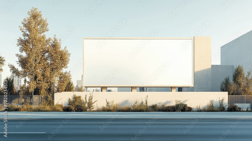 Modern city billboard featuring a white screen, with architectural details and ample copy space. Modern city billboard featuring a white screen, with architectural details and ample copy space.