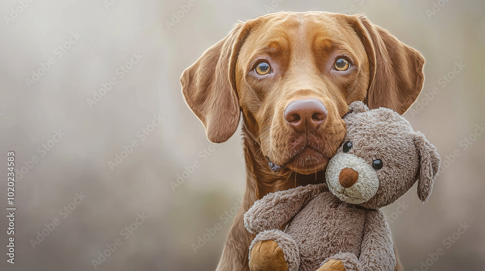 A dog proudly carries stuffed animal in its mouth, showcasing ...