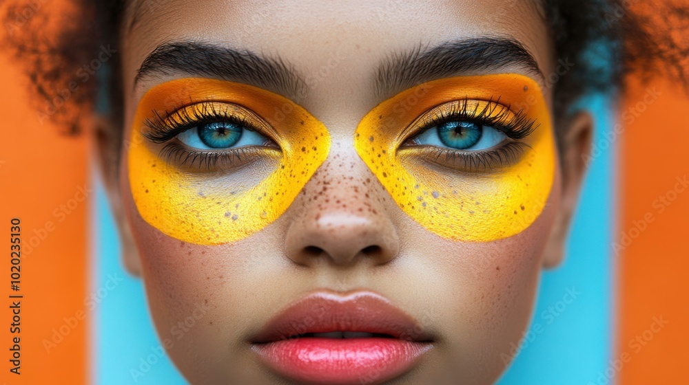 Close-up Portrait of a Woman with Bold Yellow Makeup Close-up Portrait of a Woman with Bold Yellow Makeup