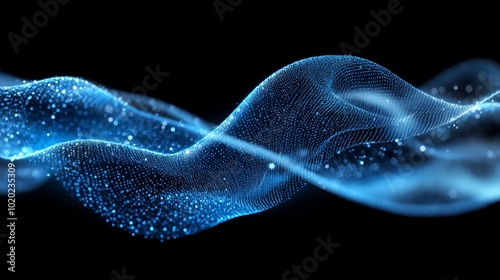 Abstract Blue Particle Wave on Black Background