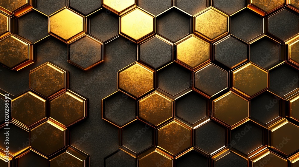 Abstract Pattern of Golden and Black Hexagons Abstract Pattern of Golden and Black Hexagons