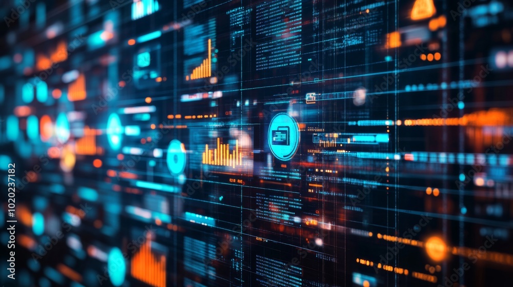 Abstract Digital Interface with Blue and Orange Data Visualizations Abstract Digital Interface with Blue and Orange Data Visualizations