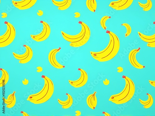 seamless pattern with yellow banana on blue background