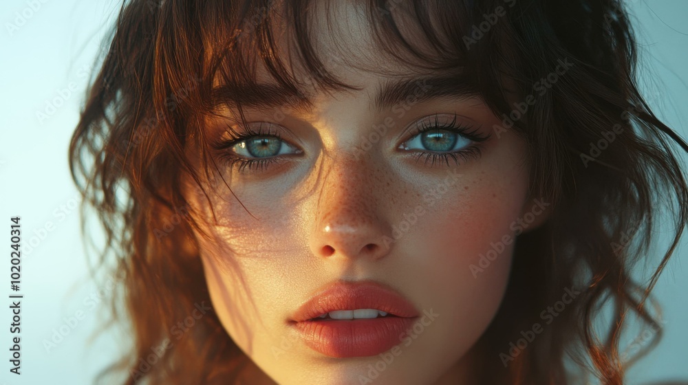 Close-up Portrait of a Woman with Freckles and Brown Hair Close-up Portrait of a Woman with Freckles and Brown Hair