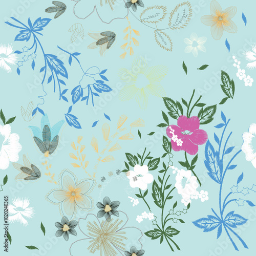 Wallpaper Mural flower patterns in nature continuous pattern colorful trend crispy flower designs Torontodigital.ca
