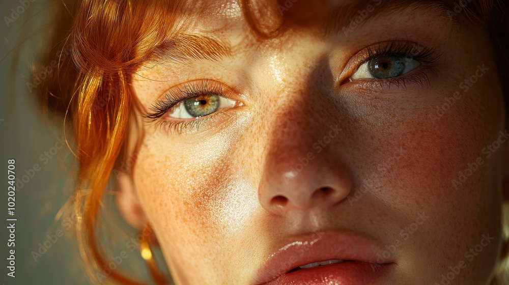Fototapeta premium Close-up Portrait of a Woman with Red Hair and Freckles