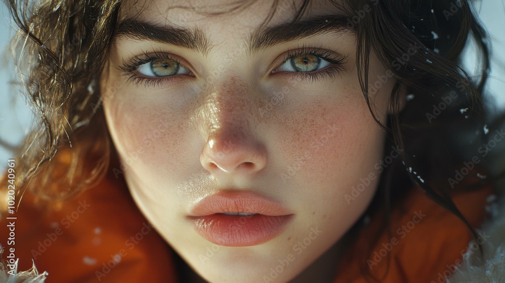 Close Up Portrait of a Woman with Green Eyes and Freckles Close Up Portrait of a Woman with Green Eyes and Freckles