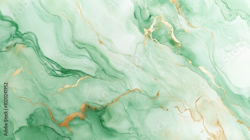 Abstract pastel green watercolor illustration with elegant gold marble lines creating a soft and calming background perfect for creative designs