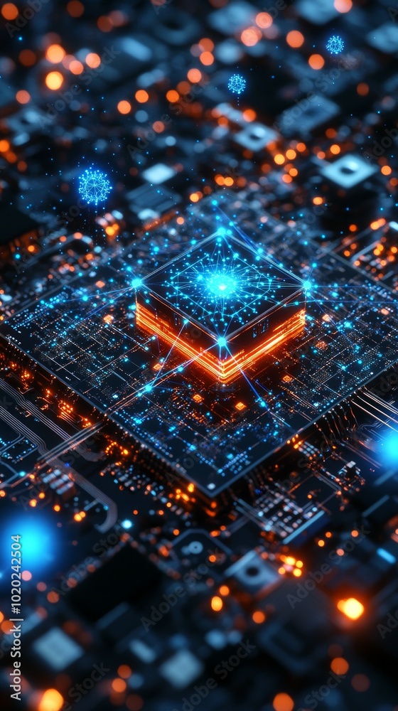 Naklejka premium Quantum Network Nexus, Quantum Computing in Digital Ecosystems