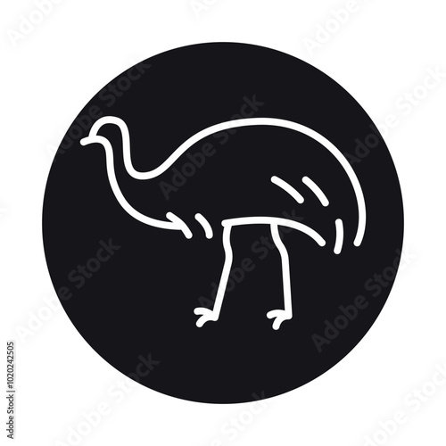 Australian ostrich Emu black line illustration. Animals of Australia.