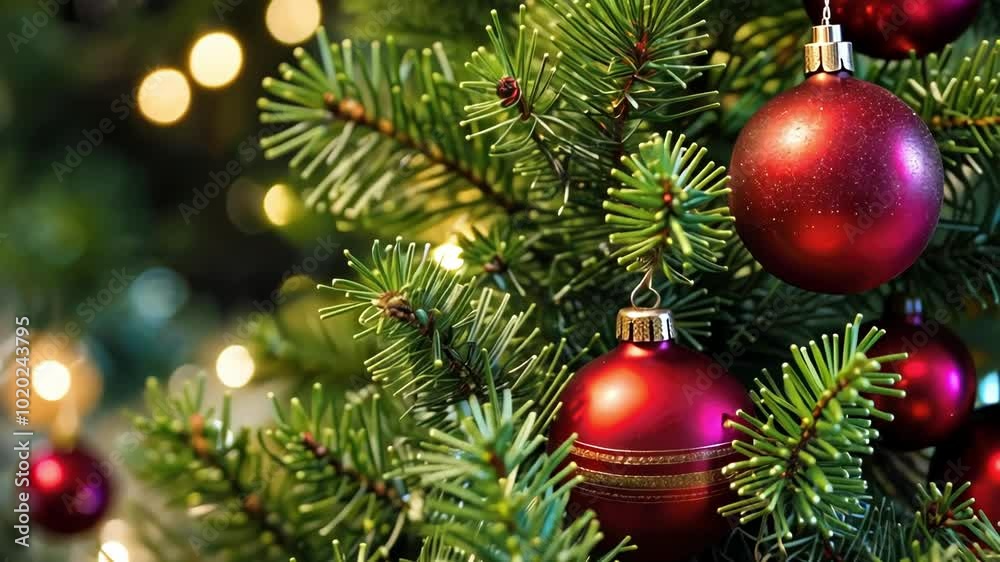 A close up of a decorated Christmas tree, showcasing vibrant ornaments and greenery, evoking a festive winter atmosphere A close up of a decorated Christmas tree, showcasing vibrant ornaments and greenery, evoking a festive winter atmosphere