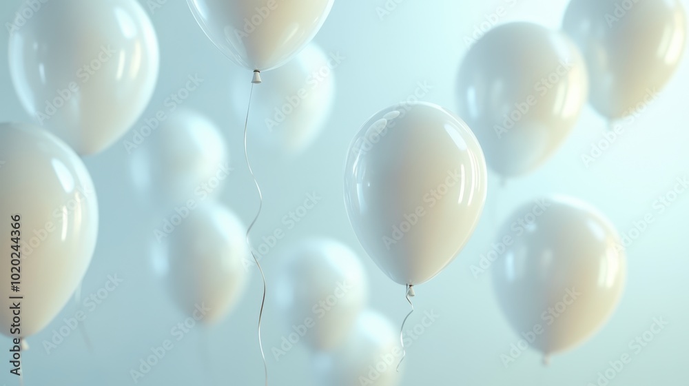 White balloons floating in a soft abstract background forming a minimalist and airy scene with a sense of celebration White balloons floating in a soft abstract background forming a minimalist and airy scene with a sense of celebration