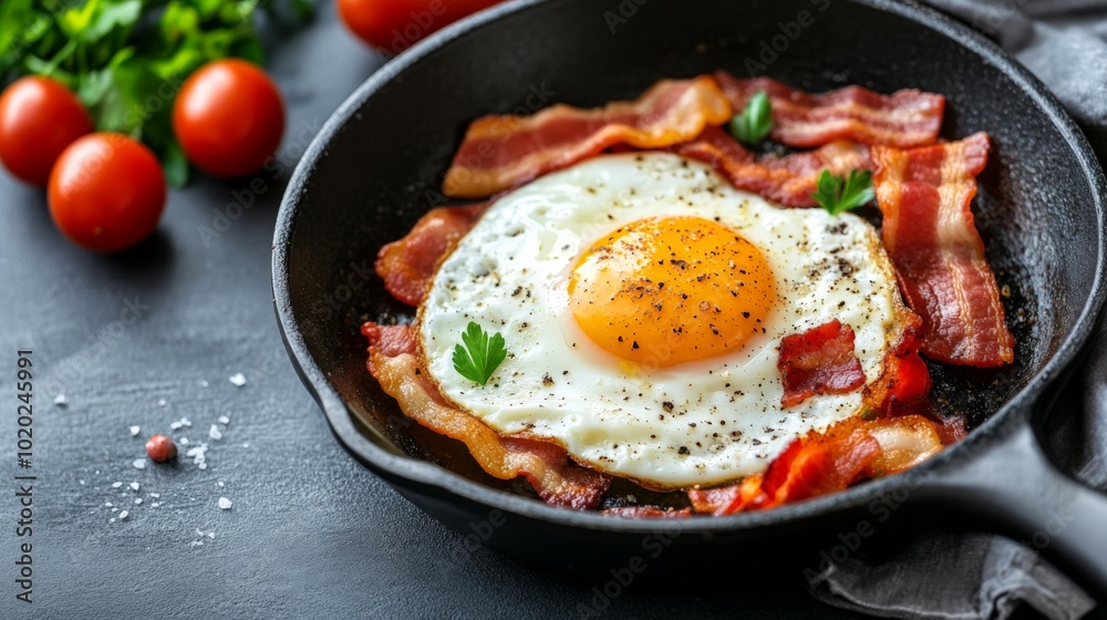 fried egg with bacon fried egg with bacon