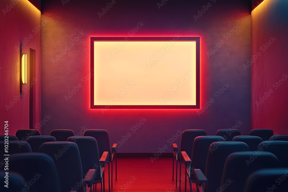 Fototapeta premium Empty Cinema with Neon Lights