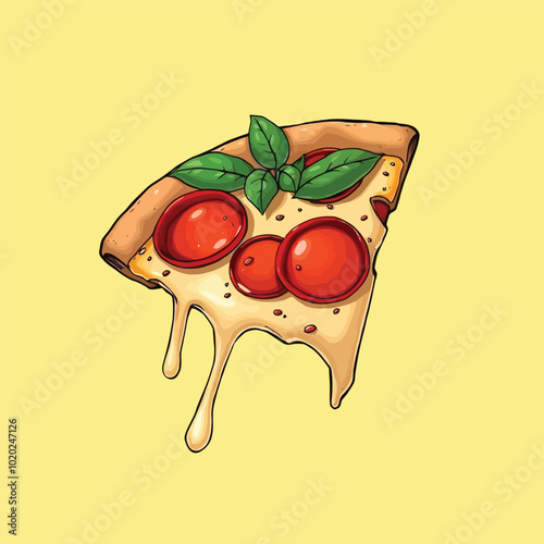 Mouthwatering Pepperoni Pizza Toppings Slice Flat Illustration Design