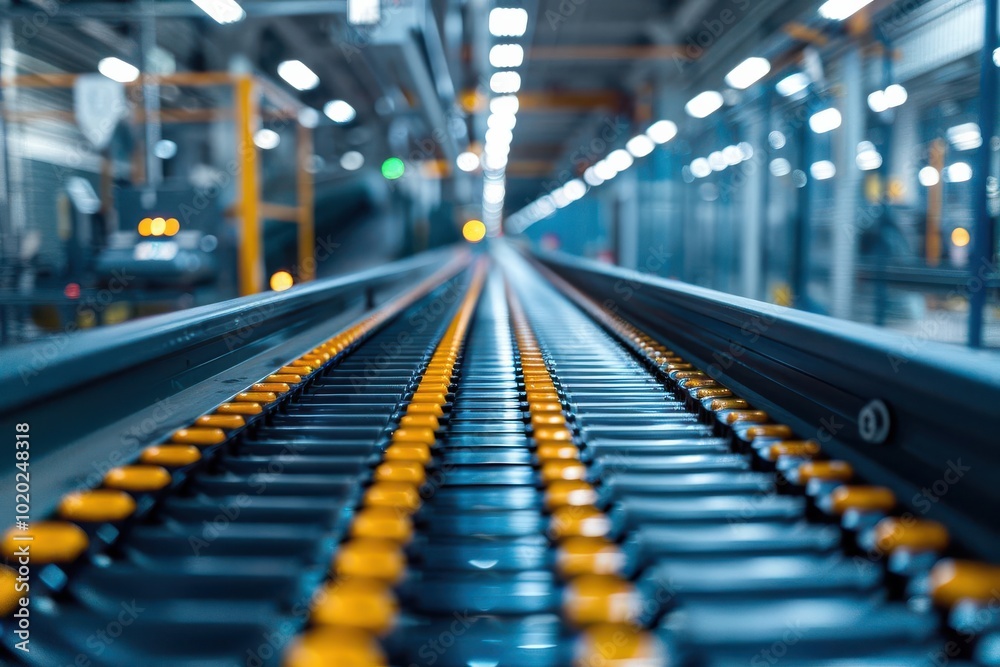 Detailed view of aerospace factory equipment precision robotic arms and conveyor belts moving aircraft parts ultra-clear image Detailed view of aerospace factory equipment precision robotic arms and conveyor belts moving aircraft parts ultra-clear image