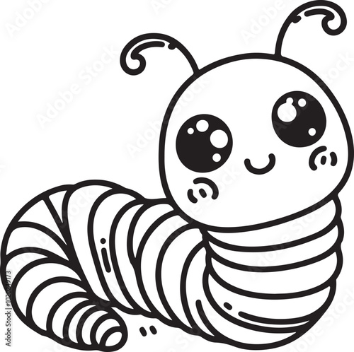 Caterpillar or Worm Bug simple outline vector illustration line art