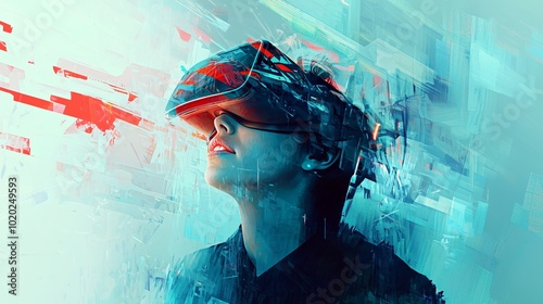 Futuristic Portrait of Person Using Virtual Reality Headset