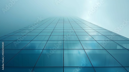 Glass Facade of a Modern Skyscraper in Fog