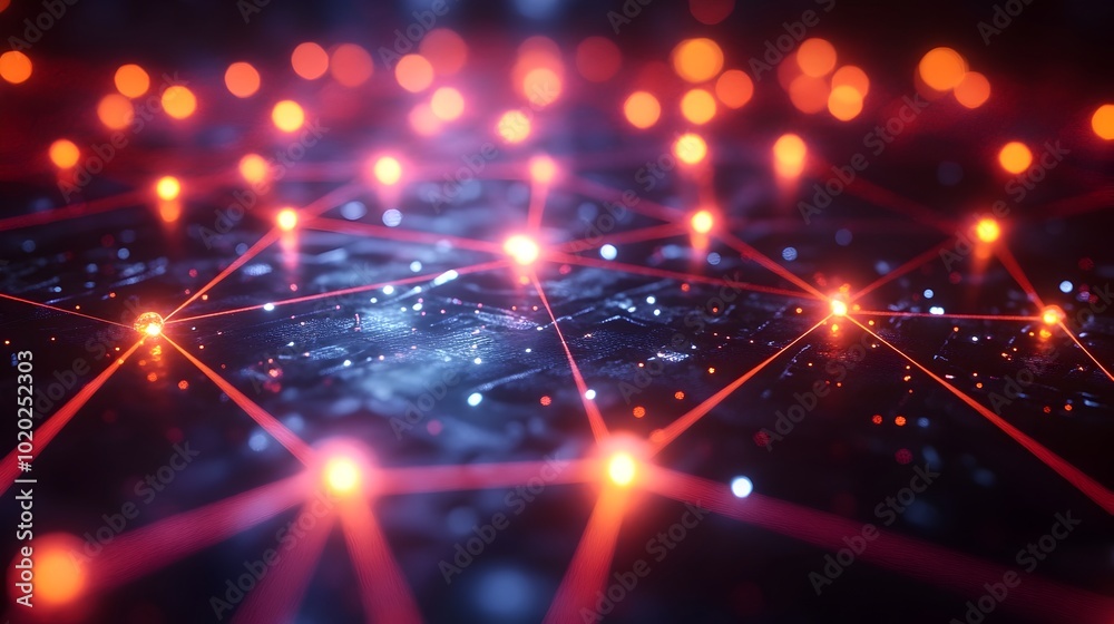 Interconnected Nodes of Luminous Light Forming a Sleek Futuristic Circuit Interconnected Nodes of Luminous Light Forming a Sleek Futuristic Circuit