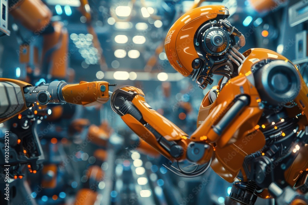 Realistic view of an aerospace factory robotic welders and CNC machines working on jet engines high-definition clarity Realistic view of an aerospace factory robotic welders and CNC machines working on jet engines high-definition clarity