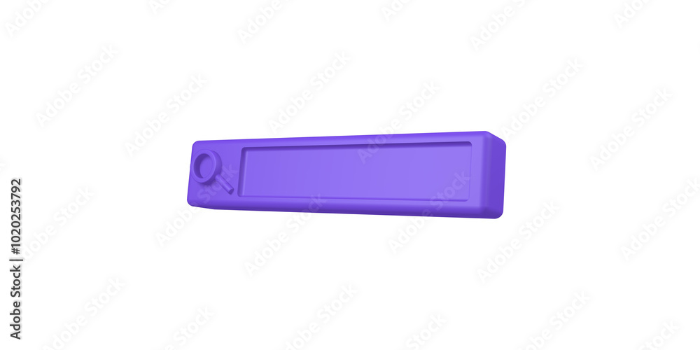 3D rendering, Close up purple empty minimal search bar icon and symbol mock up, side view shot, isolated on white background. 3D rendering, Close up purple empty minimal search bar icon and symbol mock up, side view shot, isolated on white background.