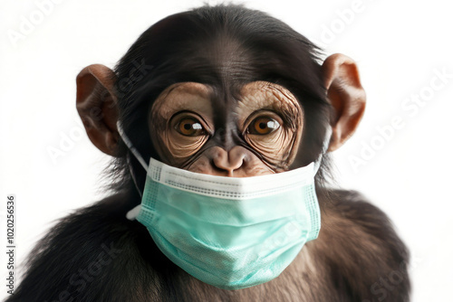 A baby monkey wearing a face mask