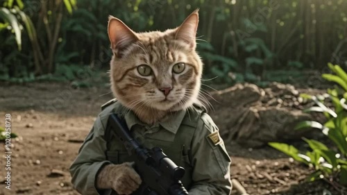 cat solider in the grass