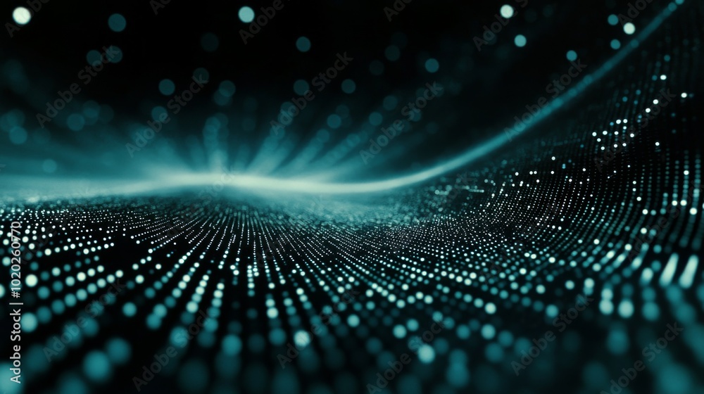Abstract Teal and Black Digital Landscape with Bokeh Lights Abstract Teal and Black Digital Landscape with Bokeh Lights